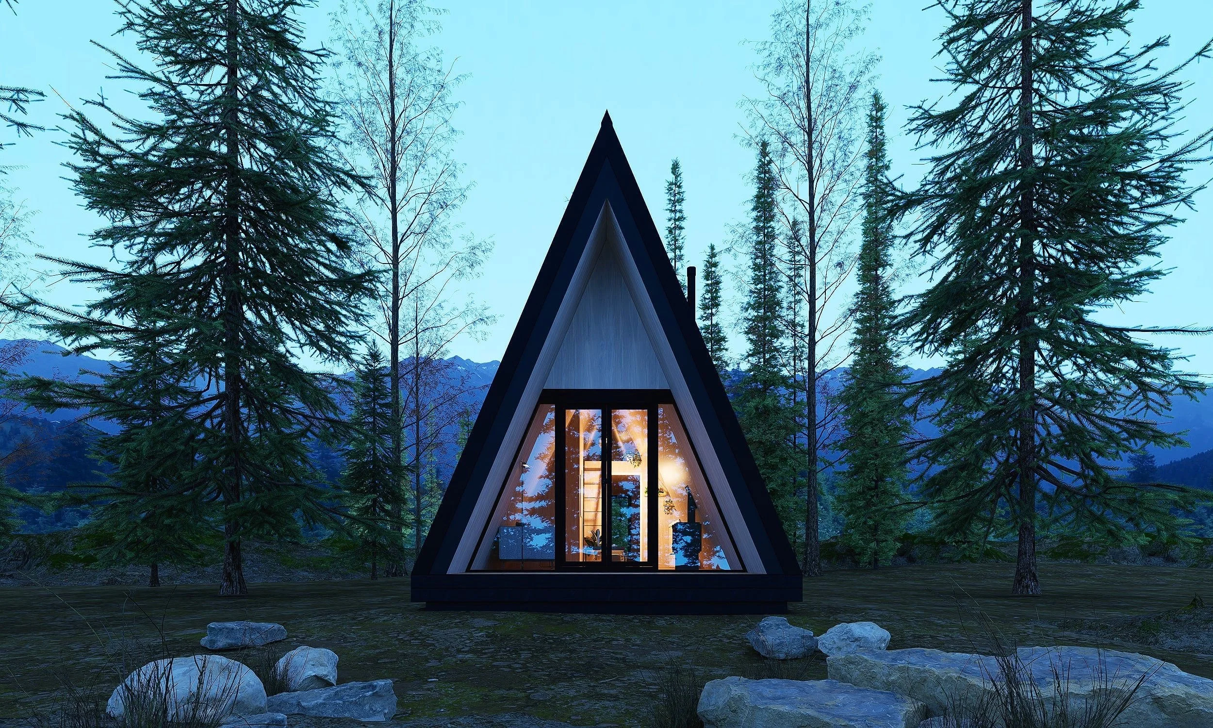 1+Bedroom+A-frame+cabin+photo.